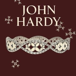 John Hardy Kawung Silver & Cream Enamel Woven Marquise Bangle Fits 7.25–7.75”